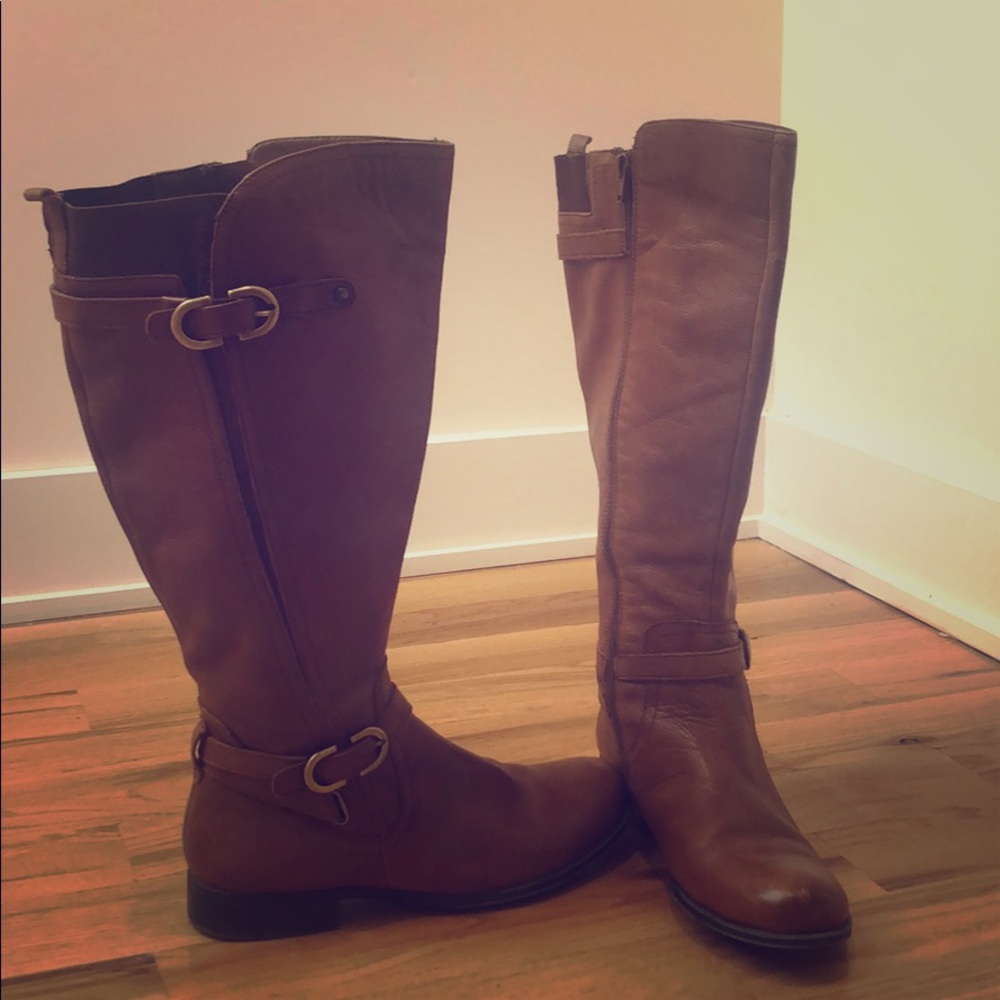 Tall leather boots, wide calf